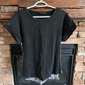 Doe & Rae Charcoal and Plaid Top